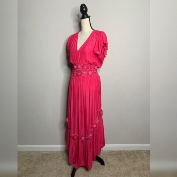NWT Ramy Brook Lenna Pink Embellished Short Sleeve Maxi Dress - Picture 7 of 17